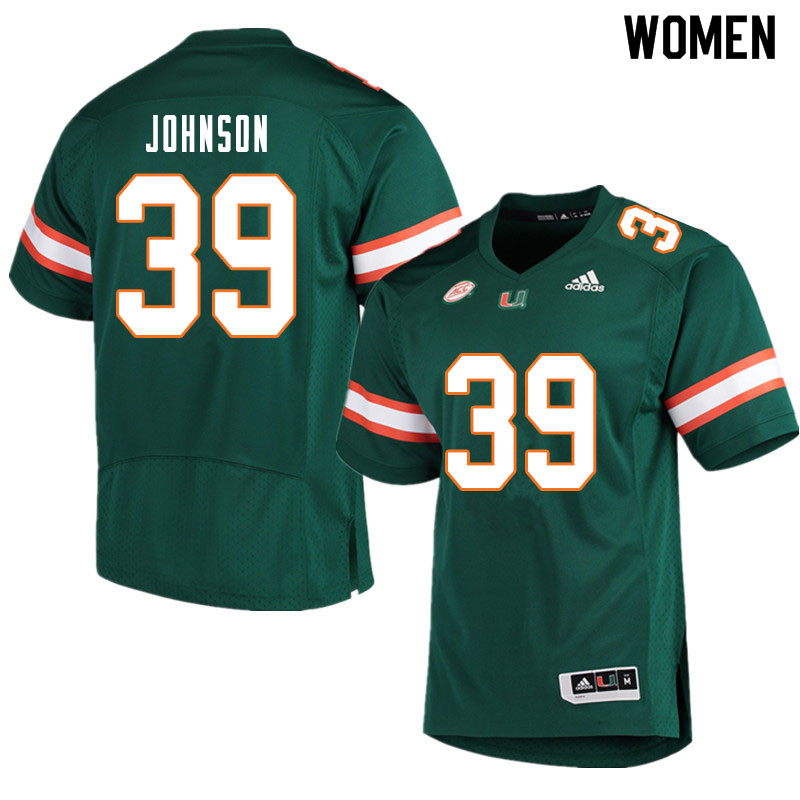 Women #39 Dante Johnson Miami Hurricanes College Football Jerseys Sale-Green - Click Image to Close